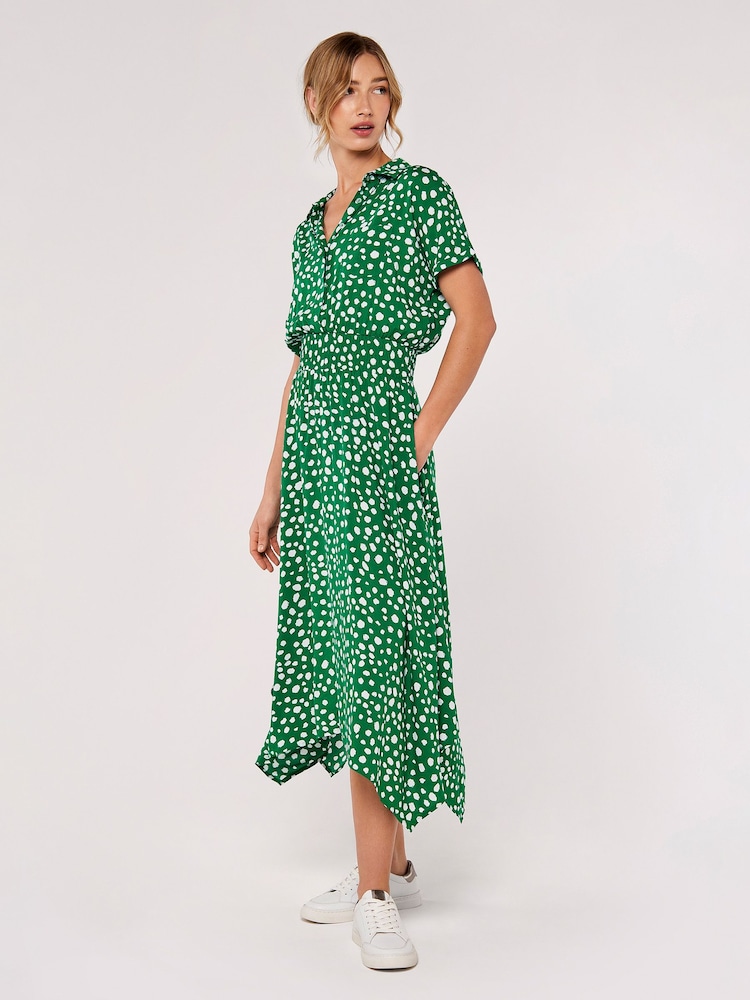 Apricot Green Painterly Dot Smocked Midi Dress - Image 2 of 4