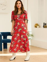 Myleene Klass Red Mix Print Midi Dress - Image 1 of 6