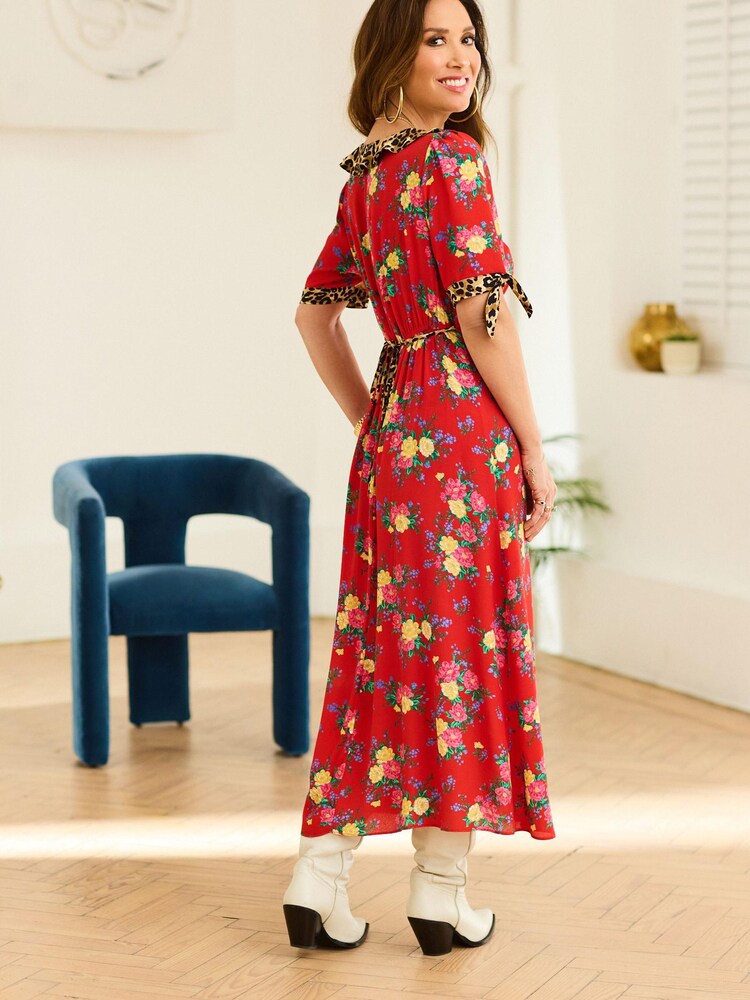 Myleene Klass Red Mix Print Midi Dress - Image 2 of 6