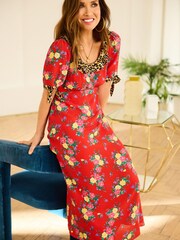 Myleene Klass Red Mix Print Midi Dress - Image 4 of 6