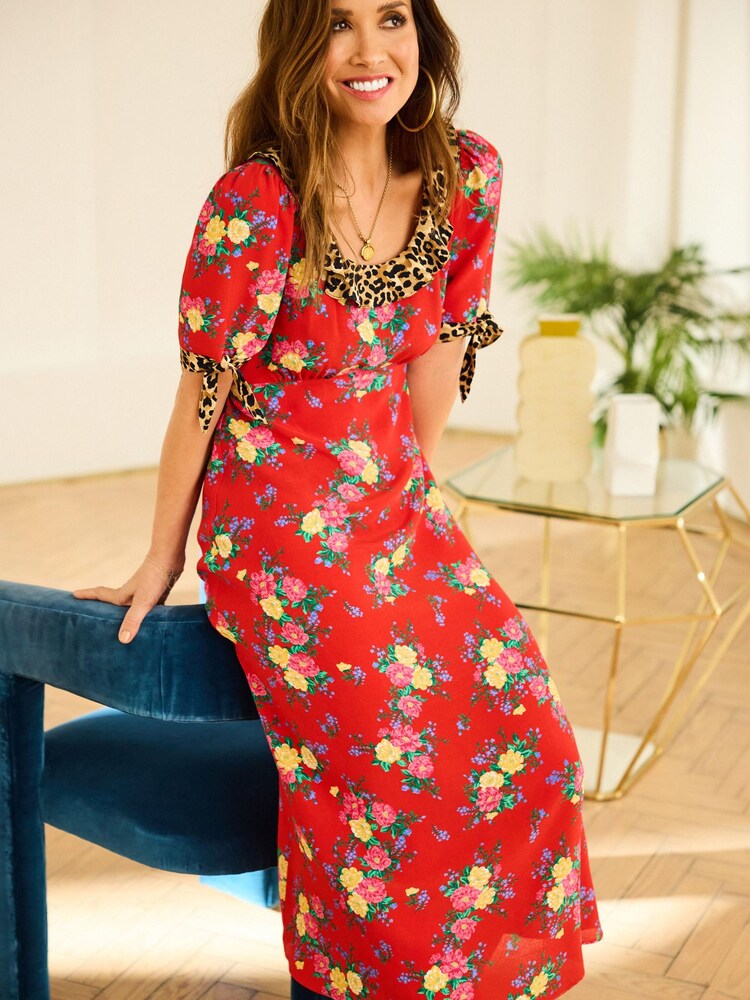 Myleene Klass Red Mix Print Midi Dress - Image 4 of 6