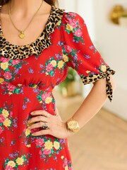 Myleene Klass Red Mix Print Midi Dress - Image 5 of 6