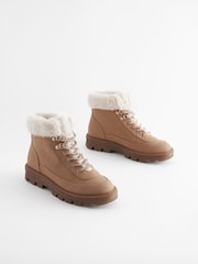Tan Brown Regular/Wide Fit Forever Comfort® Faux Fur Lace Up Chunky Boots - Image 3 of 7
