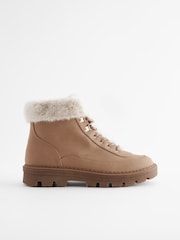 Tan Brown Regular/Wide Fit Forever Comfort® Faux Fur Lace Up Chunky Boots - Image 4 of 7