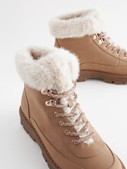Tan Brown Regular/Wide Fit Forever Comfort® Faux Fur Lace Up Chunky Boots - Image 5 of 7