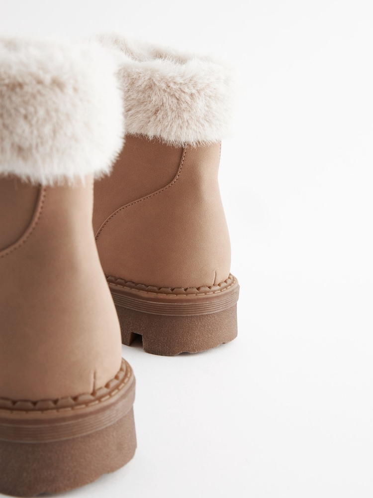 Tan Brown Regular/Wide Fit Forever Comfort® Faux Fur Lace Up Chunky Boots - Image 7 of 7