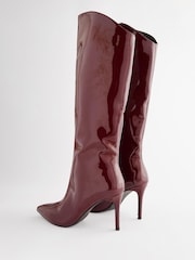 Burgundy Red Pointed Toe Patent Knee High Boots - Image 3 of 5