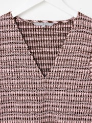 Oliver Bonas Pink Pink & Brown Gingham Shirred Bodice V-Neck Midi Dress - Image 5 of 8