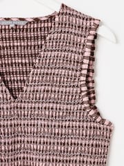 Oliver Bonas Pink Pink & Brown Gingham Shirred Bodice V-Neck Midi Dress - Image 6 of 8