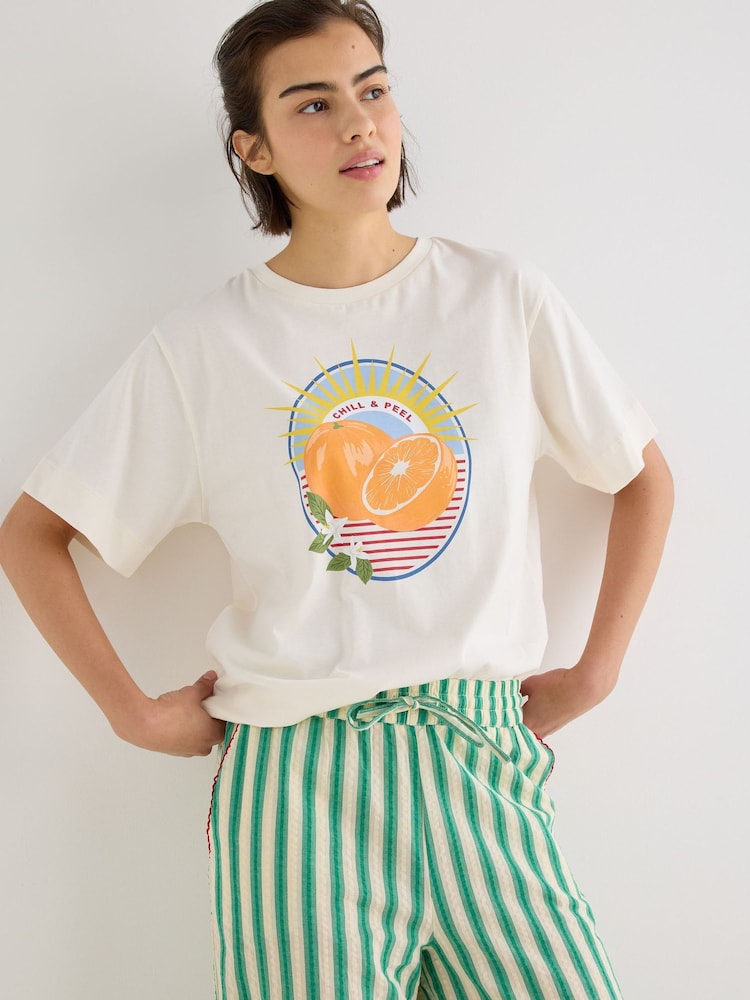 Oliver Bonas White White Chill & Peel Orange Graphic T-Shirt - Image 1 of 8