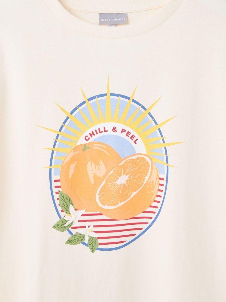 Oliver Bonas White White Chill & Peel Orange Graphic T-Shirt - Image 8 of 8