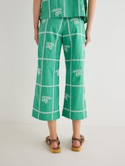 Oliver Bonas Green Green Strawberry Embroidered Cropped Wide Leg Trousers - Image 2 of 7