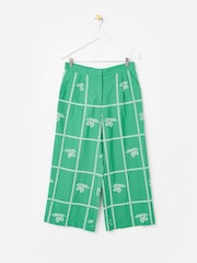 Oliver Bonas Green Green Strawberry Embroidered Cropped Wide Leg Trousers - Image 3 of 7