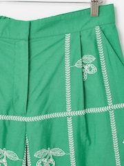 Oliver Bonas Green Green Strawberry Embroidered Cropped Wide Leg Trousers - Image 6 of 7