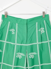 Oliver Bonas Green Green Strawberry Embroidered Cropped Wide Leg Trousers - Image 7 of 7