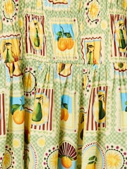 Oliver Bonas Green Green Fruit Postcard Print Strappy Midi Dress - Image 5 of 8