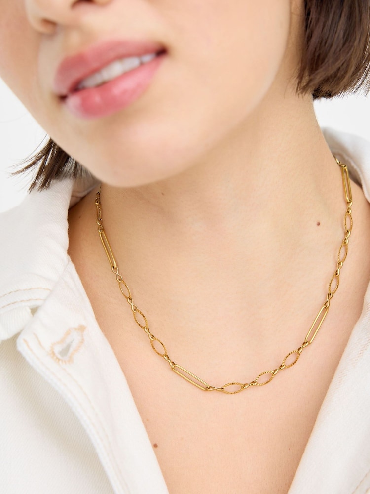 Oliver Bonas Gold Jovi Gold Tone Waterproof Fine Chain Necklace - Image 4 of 4 Oliver Bonas Gold Jovi Gold Tone Waterproof Fine Chain Necklace - Image 4 of 4