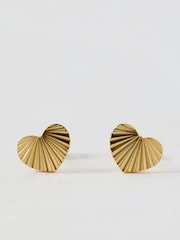 Oliver Bonas Gold Melony Gold Tone Waterproof Etched Heart Stud Earrings - Image 1 of 3