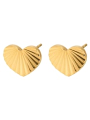 Oliver Bonas Gold Melony Gold Tone Waterproof Etched Heart Stud Earrings - Image 2 of 3