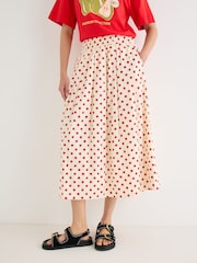Oliver Bonas White Cream & Red Polka Dot Elasticated Waist Midi Skirt - Image 1 of 7
