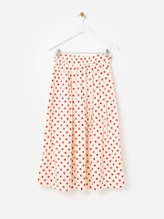 Oliver Bonas White Cream & Red Polka Dot Elasticated Waist Midi Skirt - Image 3 of 7