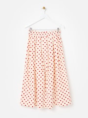 Oliver Bonas White Cream & Red Polka Dot Elasticated Waist Midi Skirt - Image 4 of 7