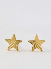 Oliver Bonas Gold Novie Gold Tone Waterproof Etched Star Stud Earrings - Image 1 of 3