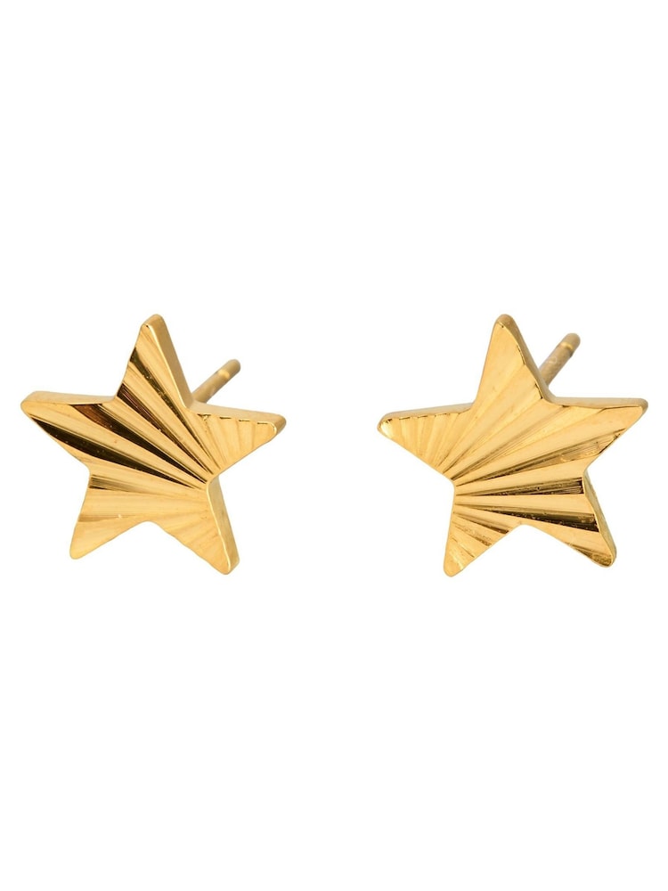Oliver Bonas Gold Novie Gold Tone Waterproof Etched Star Stud Earrings - Image 2 of 3 Oliver Bonas Gold Novie Gold Tone Waterproof Etched Star Stud Earrings - Image 2 of 3