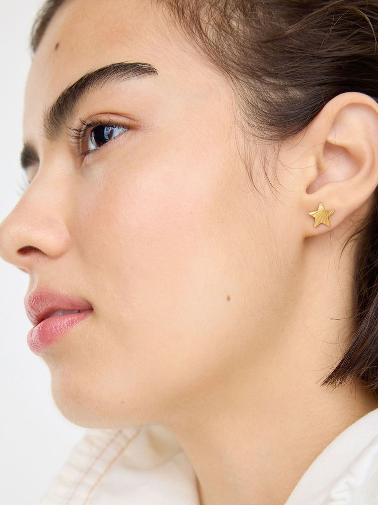 Oliver Bonas Gold Novie Gold Tone Waterproof Etched Star Stud Earrings - Image 3 of 3 Oliver Bonas Gold Novie Gold Tone Waterproof Etched Star Stud Earrings - Image 3 of 3