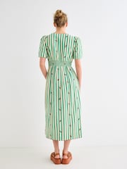 Oliver Bonas Green Green & Cream Striped Floral Embroidered Midi Dress - Image 2 of 8