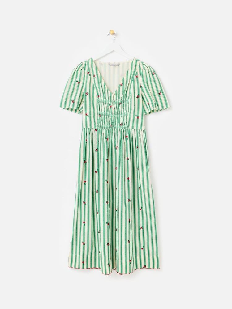old navy green floral dress Womens Oliver Bonas Green Green & Cream Striped Floral Embroidered Midi Dress US 10