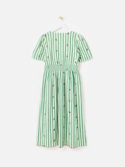 Oliver Bonas Green Green & Cream Striped Floral Embroidered Midi Dress - Image 4 of 8