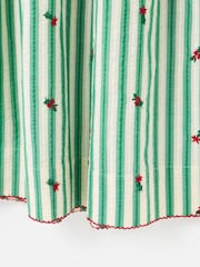 Oliver Bonas Green Green & Cream Striped Floral Embroidered Midi Dress - Image 5 of 8