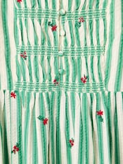Oliver Bonas Green Green & Cream Striped Floral Embroidered Midi Dress - Image 6 of 8