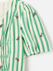 Oliver Bonas Green Green & Cream Striped Floral Embroidered Midi Dress - Image 7 of 8