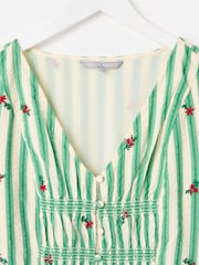 Oliver Bonas Green Green & Cream Striped Floral Embroidered Midi Dress - Image 8 of 8