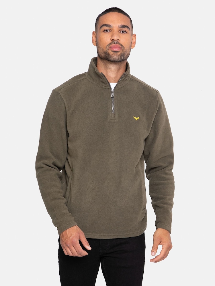 Threadbare Khaki Quarter Zip Fleece Sweatshirt - Image 1 of 4