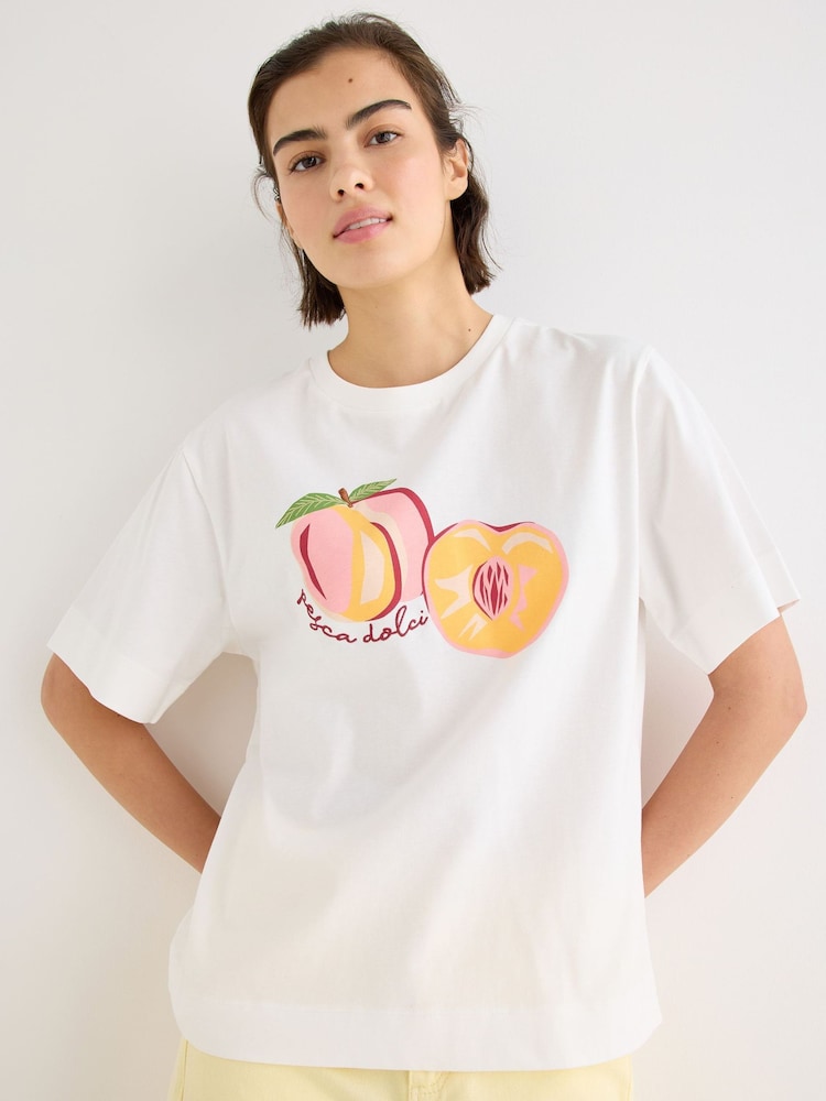 Oliver Bonas White Just Peachy Graphic T-Shirt - Image 1 of 7