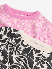 Black/ White /Pink Floral Print Short Sleeve Dresses 2 Pack (3-16yrs) - Image 3 of 3