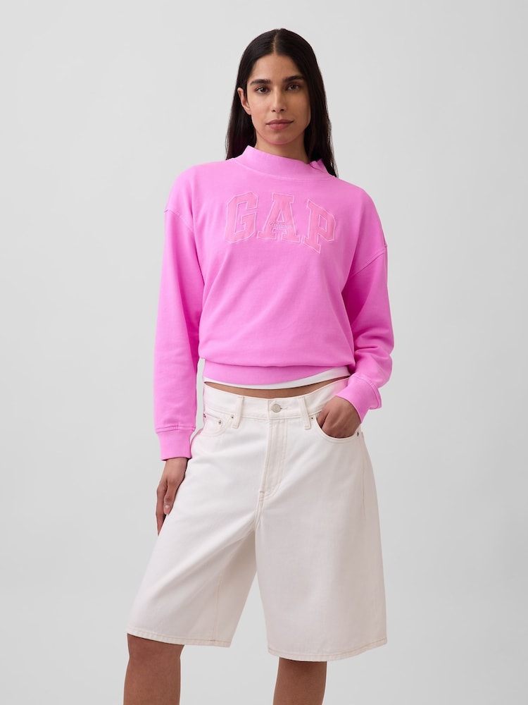 Gap Bright Pink VintageSoft Terry Oversized Mock Neck Logo Sweatshirt - Image 1 of 4 Gap Bright Pink VintageSoft Terry Oversized Mock Neck Logo Sweatshirt - Image 1 of 4