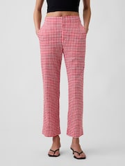 Gap Red Gingham High Waisted Linen-Blend Straight Crop Trousers - Image 1 of 4