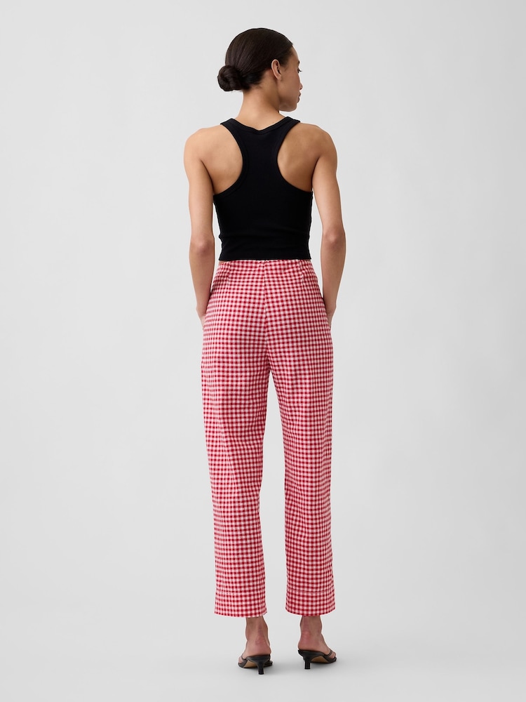 Gap Red Gingham High Waisted Linen-Blend Straight Crop Trousers - Image 2 of 4 Gap Red Gingham High Waisted Linen-Blend Straight Crop Trousers - Image 2 of 4