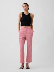 Gap Red Gingham High Waisted Linen-Blend Straight Crop Trousers - Image 3 of 4