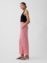 Gap Red Gingham High Waisted Linen-Blend Straight Crop Trousers - Image 4 of 4