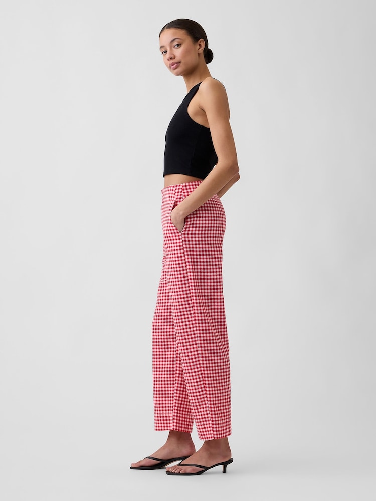 Gap Red Gingham High Waisted Linen-Blend Straight Crop Trousers - Image 4 of 4 Gap Red Gingham High Waisted Linen-Blend Straight Crop Trousers - Image 4 of 4