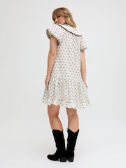 Raffya Cream Jemilla Split Neck Jacquard Mini Dress In - Image 3 of 4