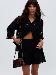 Raffya Black Shelli All Over Broderie Anglaise Shorts In - Image 1 of 5