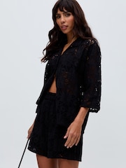 Raffya Black Shelli All Over Broderie Anglaise Shorts In - Image 2 of 5