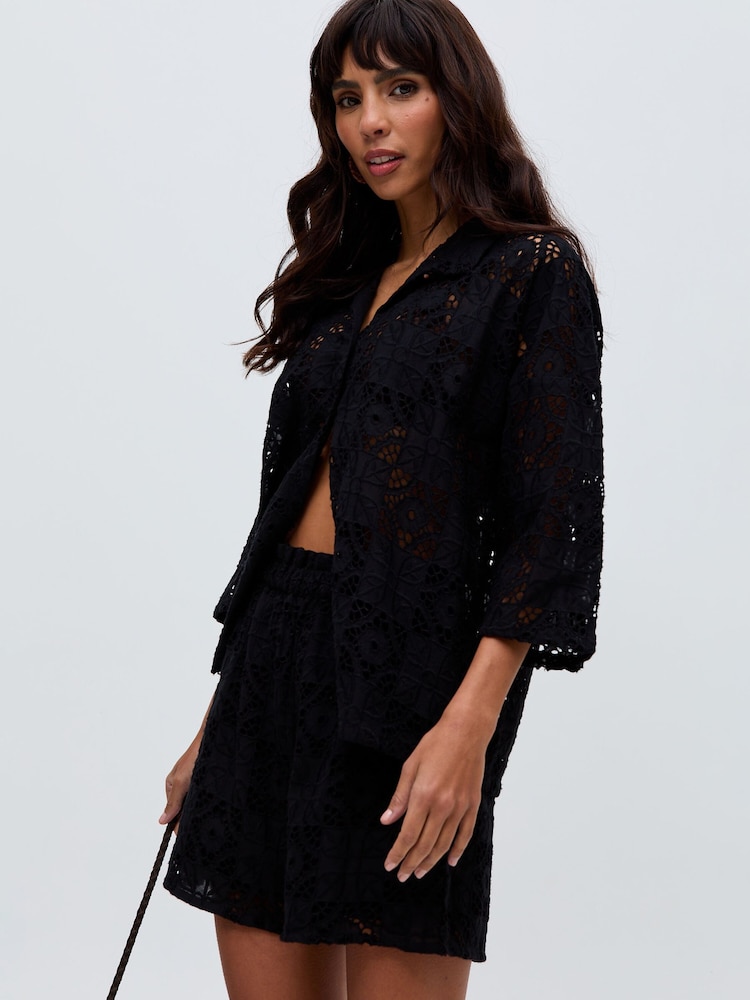 Raffya Black Shelli All Over Broderie Anglaise Shorts In - Image 2 of 5 Raffya Black Shelli All Over Broderie Anglaise Shorts In - Image 2 of 5