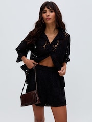Raffya Black Shelli All Over Broderie Anglaise Shorts In - Image 3 of 5